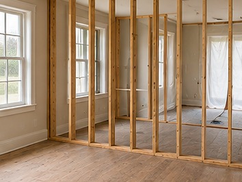 Interior wall opened and reframed during a renovation